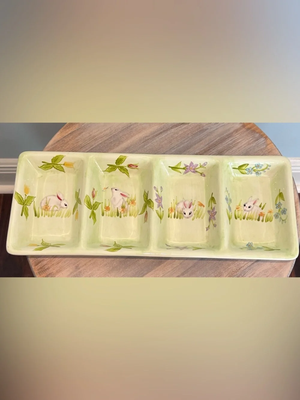 Sweet Olive Designs 4 in 1 divided Bunny Serving Tray hand painted Easter Decor
